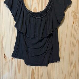 American Eagle Outfitters Charcoal Ruffle Blouse